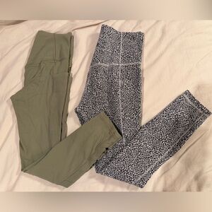 Athleta XS Salutation tight set of 2 High-Waist Olive & cheetah print Leggings